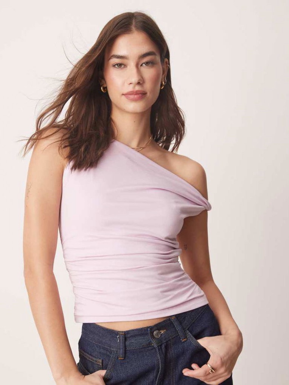 Abercrombie & Fitch Off The Shoulder Modal Twist Asymetric pink top size medium